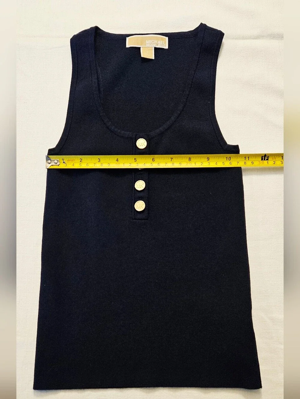 Navy Women's Sleeveless Knit Tank with Gold Buttons